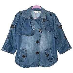 Chico's Modern Denim Trench Jacket Crop Sleeve Blue Jean Size 1 Medium 8 10